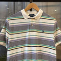 POL590-P - Vintage Retro Ralph Lauren White and Pastel Striped Polo Shirt Short Sleeve collared button up top  #Y2K #preppy #chiefkeef #oldmoney #ralphlauren