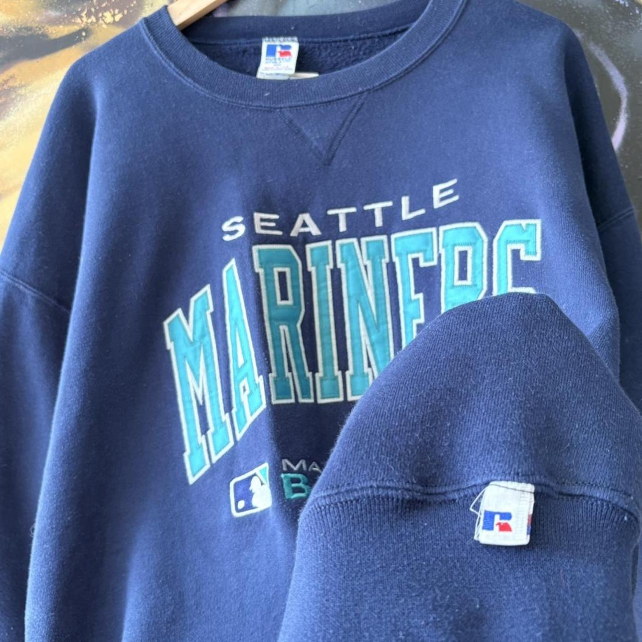 CP1302BF-U - Vintage Retro Essential Russell Athletic MLB Seattle Marines Baseball Crewneck Jumper Sweatshirt with large embroidered logos #90s #sportswear #seattle #baseball #mlb