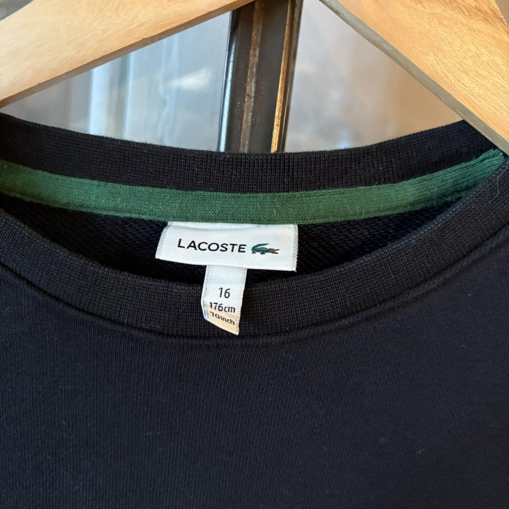 SWT398 - Vintage Retro Essential Black Lacoste Crewneck Jumper Sweatshirt with big spellout print logo #90s #preppy #essential #lacoste #y2k