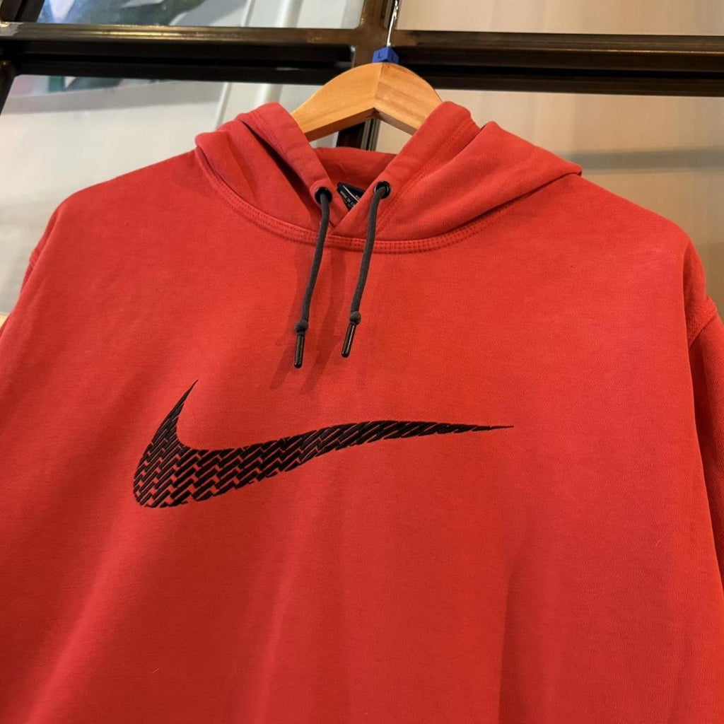 Vintage Retro Essential Red Nike Sweatshirt Hoodie with embroidered geometric textured swoosh logo #90s #sportswear #essential #nike #y2k