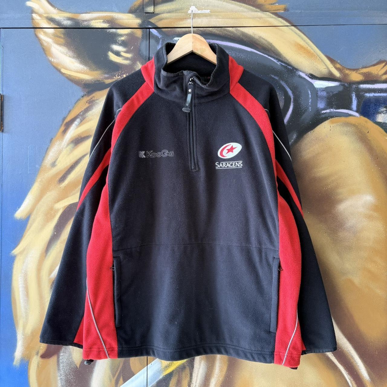 VIN1203D-U - Vintage Retro Essential Kooga Saracens Rugby Union Training 1/4 Fleece Sweatshirt with embroidered logos sponsorships #sportswear #rugby #activewear #saracens #kooga