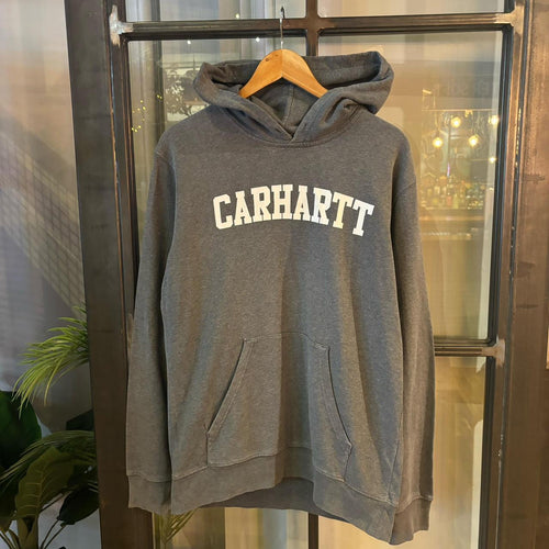 0325I09P - Vintage Retro Essential Grey Carhartt Sweatshirt Hoodie with big spellout print logo #90s #skater #essential #carhartt #y2k