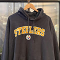 MA0109BW-F - Vintage Retro Essential Black NFL Steelers Sweatshirt Hoodie with embroidered patch logo and print logo spell out #90s #nfl #essential #steelers #y2k