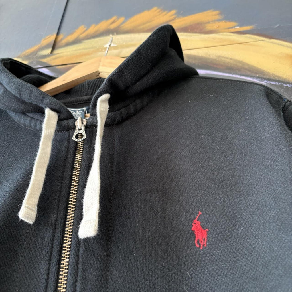 Vintage Polo Ralph Lauren Hoodie Mens Large Black Full Zip Sweatshirt  Jumper Preppy Old Money Top 90s Y2K 00s