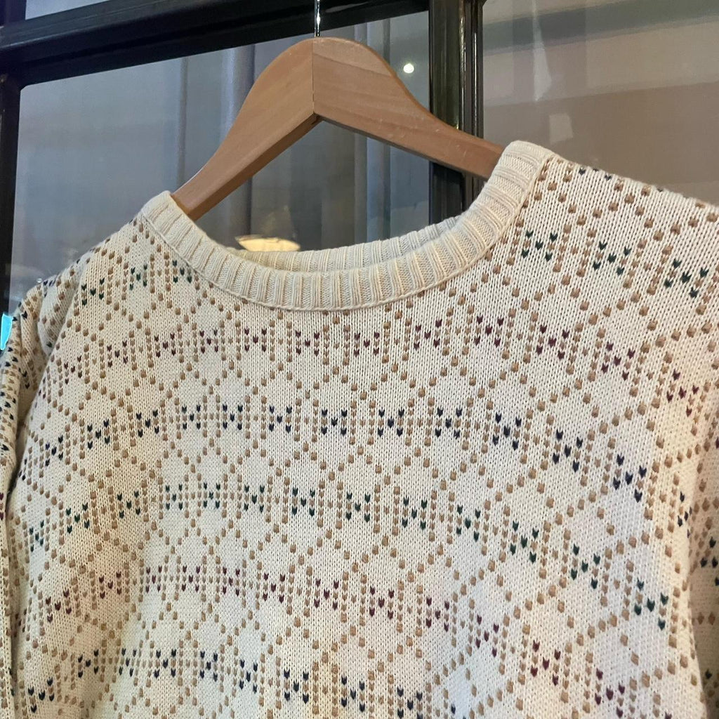 0225C86F - Vintage Retro Essential Ralph Lauren Cream patterned argyle golf grandpa cosby sweatshirt crewneck knit Jumper #ralphlauren #knitjumper #90s #grandad #knitted