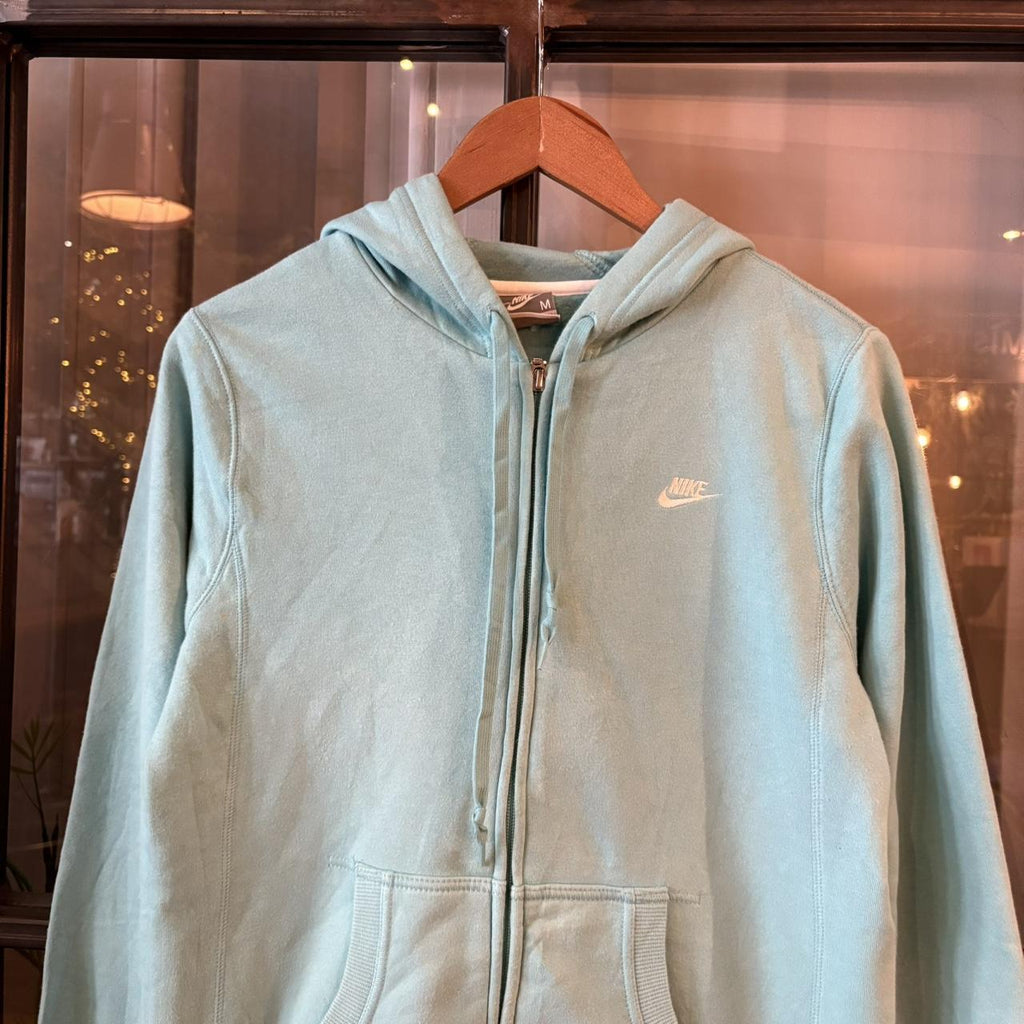 SWT606F - Vintage Retro Essential Turquiose Nike Full Zip Sweatshirt Hoodie with big spellout embroidered swoosh logo #90s #sportswear #essential #nike #y2k
