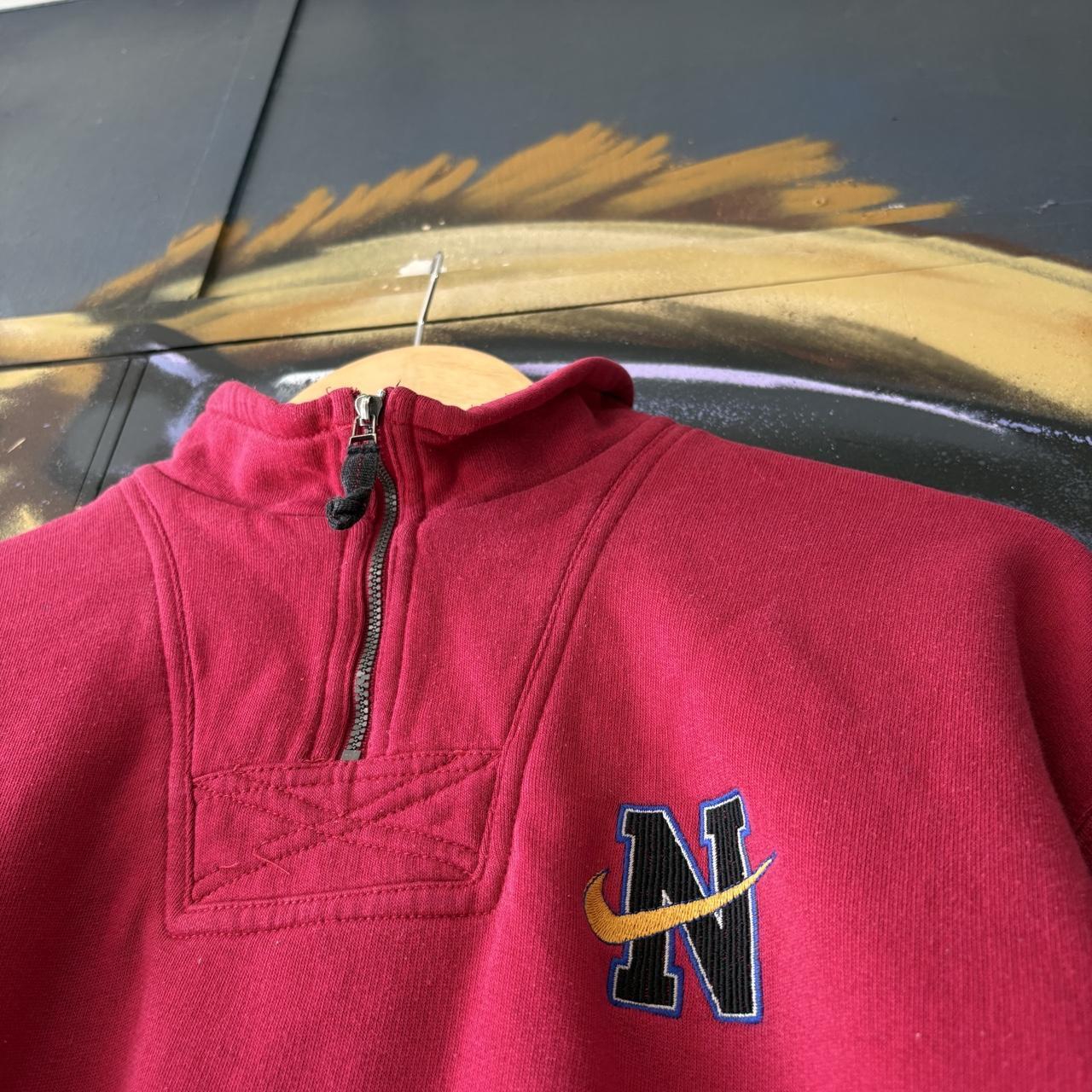 Vintage Nike Sweatshirt Womens Medium Red 1/4 Zip Solo Swoosh Embroidered Pullover Jumper Top 90s Y2K 00s