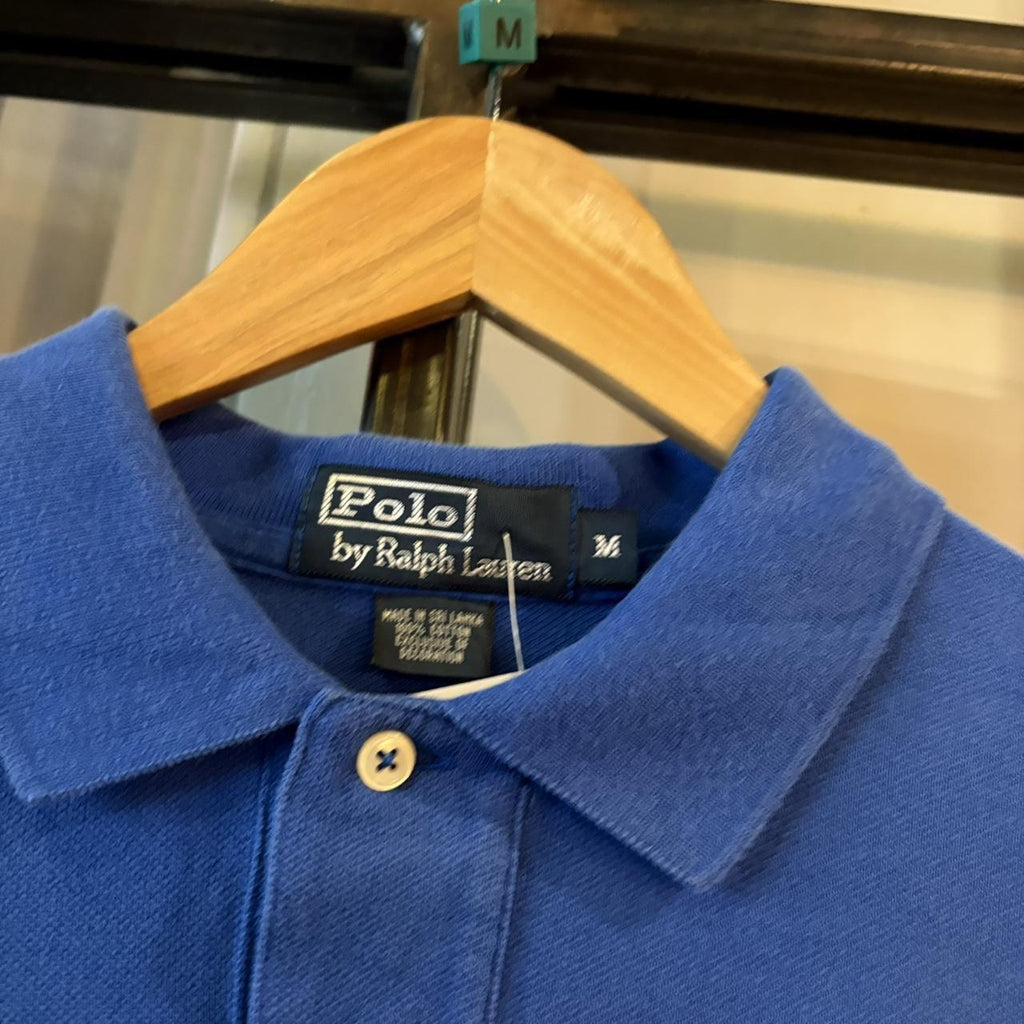 POL436-F - Vintage Retro Ralph Lauren Plain Blue Polo Shirt Short Sleeve collared button up top  #Y2K #preppy #chiefkeef #oldmoney #ralphlauren