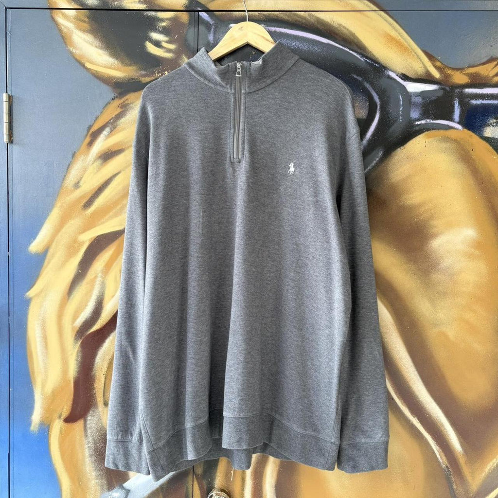 BR1602H-U - Vintage Ralph Lauren Grey 1/4 quarter zip up Sweatshirt jumper fleece top #Y2K #preppy #quarterzip #smartcasual #oldmoney