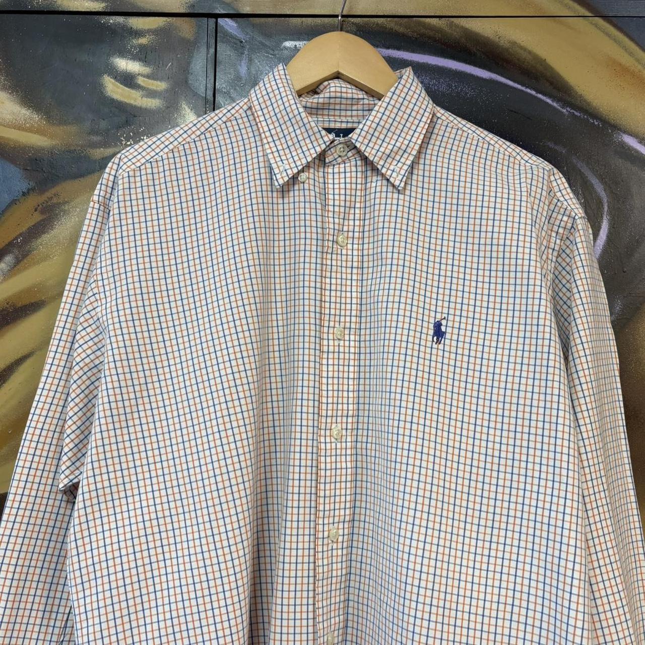 BR1912YN-P - Vintage Ralph Lauren Blue and Orange Check Longsleeve collared button up polo shirt top #Y2K #preppy #chiefkeef #smartcasual #oldmoney