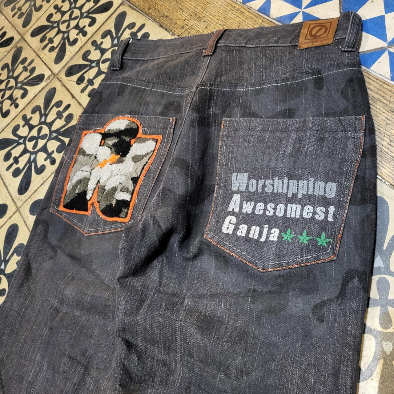 JNS203BR - Vintage retro essential Square Zero Black Wash Baggy Straight Leg Denim Jeans Trousers pants #denim #denimjeans #squarezero #embroidered