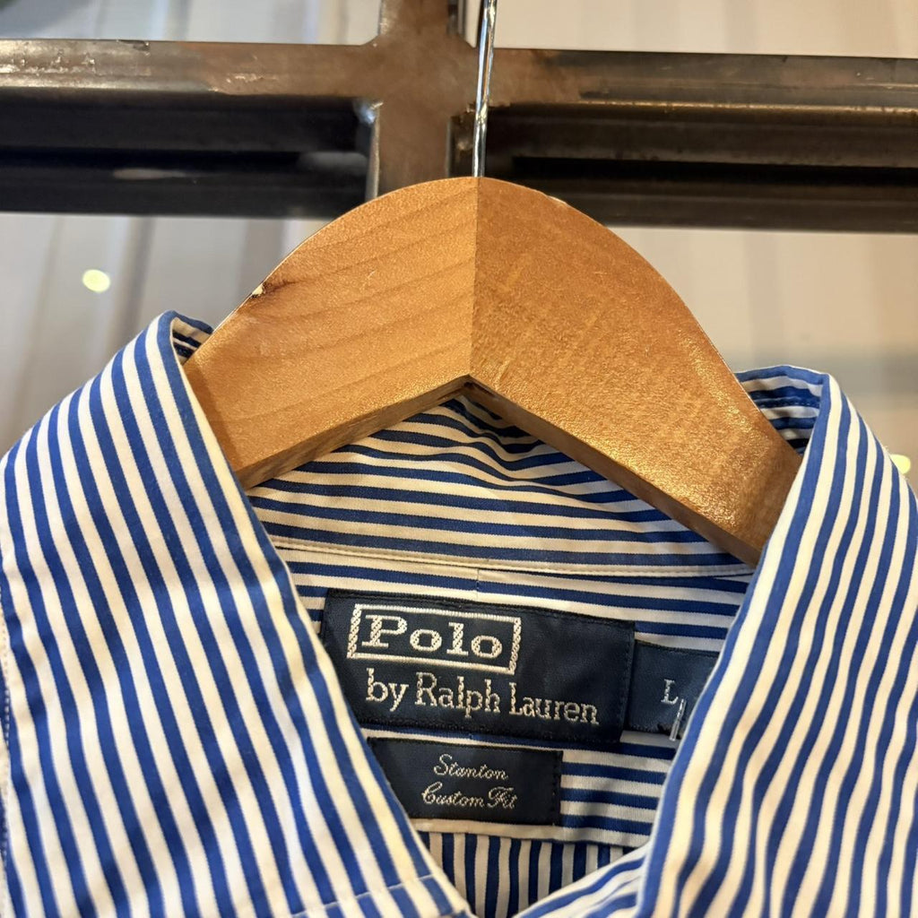 MES2811D-F - Vintage Ralph Lauren Blue Pinstripe Longsleeve collared button up polo shirt top #Y2K #preppy #chiefkeef #smartcasual #oldmoney
