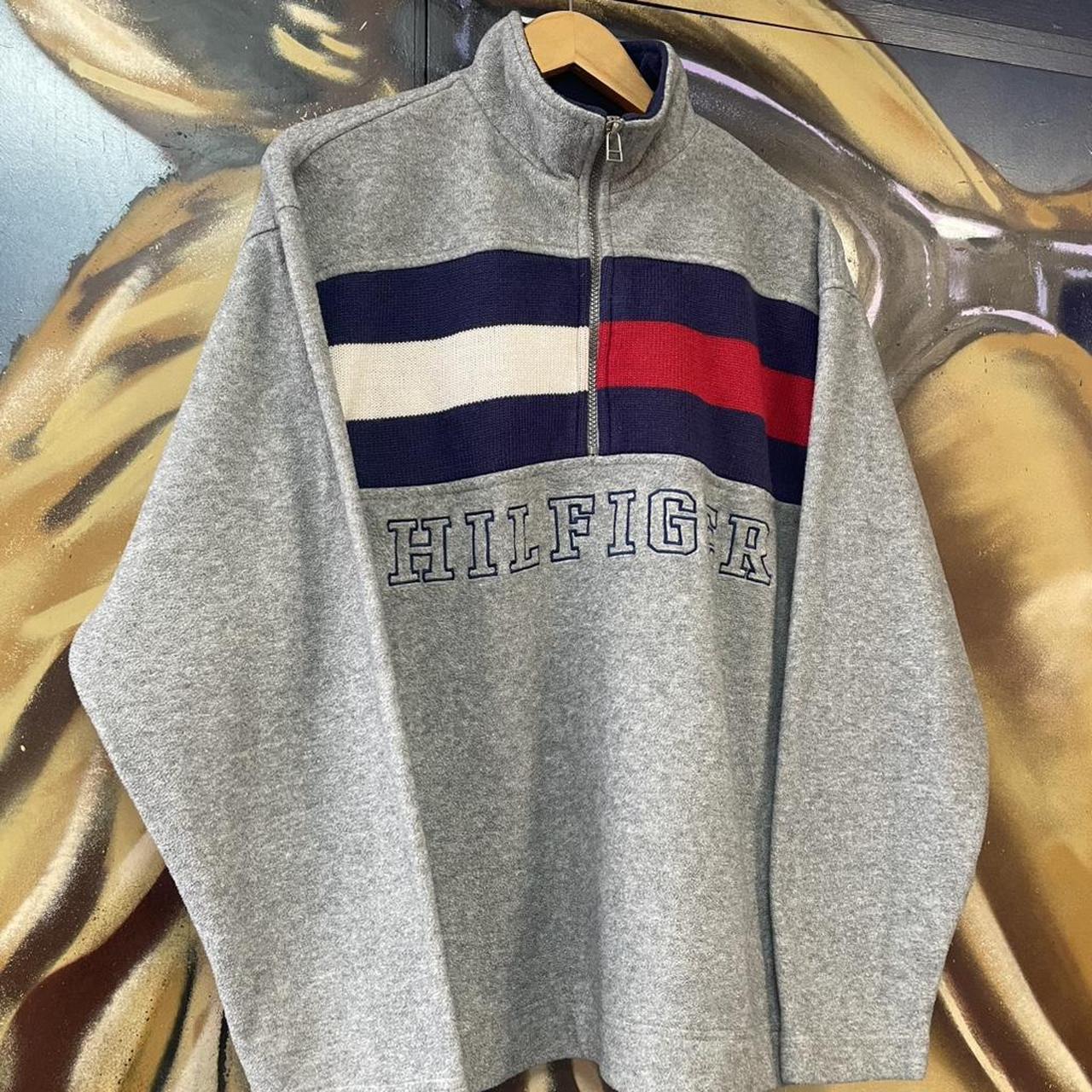 90s Tommy Hilfiger Big Flag Logo Spellout Quarter Zip Fleece Sweatshirt