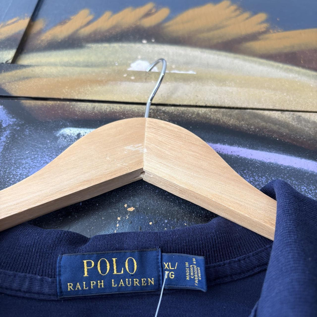 Vintage Ralph Lauren Polo Shirt Mens XL Navy Plain Preppy Pony Logo Collared Button Up Top Y2K 90s