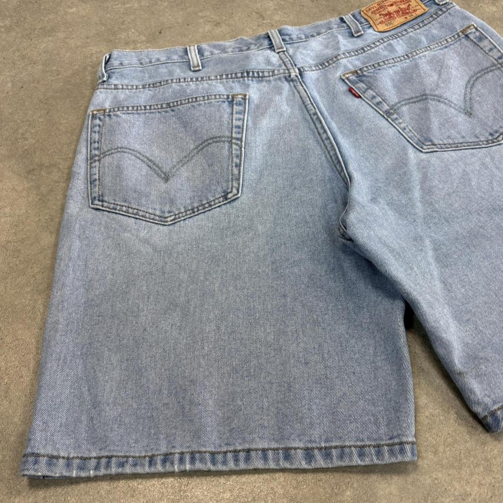 Vintage Light Blue Wash Levi’s 550 Jorts Mens 38” Baggy Wide Leg Skate Surf Denim Jean Shorts Hip Hop Streetwear Y2K