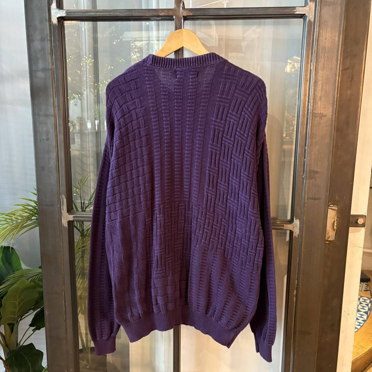 0225H55F - Vintage Retro Essential Peconic Bay Traders Purple patterned golf grandpa cosby sweatshirt crewneck knit Jumper #coogistyle #knitjumper #90s #grandad #knitted