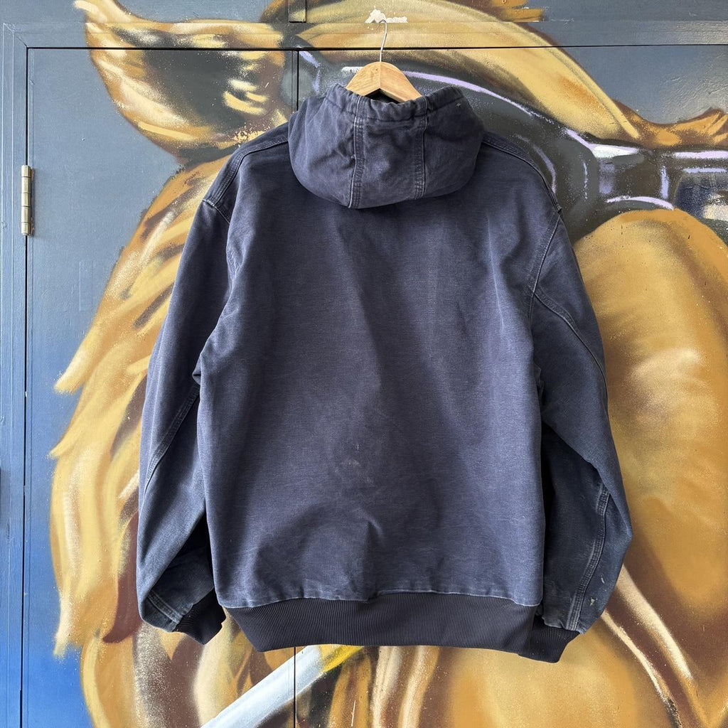 Vintage Carhartt Active Jacket Mens XL Navy J131-DNY Made In USA Full Zip Hooded Canvas Heavyweight Coat 90s Y2K