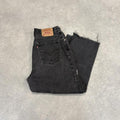 BR2701FG-U - Vintage retro essential Levi’s 550 Relaxed Cropped Raw Hem Black Wash Denim Jeans Trousers pants #denim #cropped #levis #levis550 #relaxed