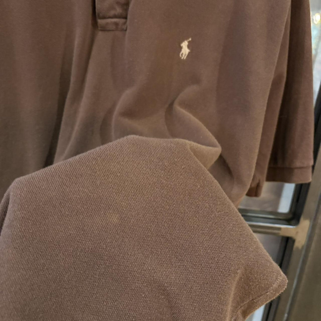 BR1912SB-F - Vintage Retro Ralph Lauren Plain Brown Polo Shirt Short Sleeve collared button up top  #Y2K #preppy #chiefkeef #oldmoney #ralphlauren