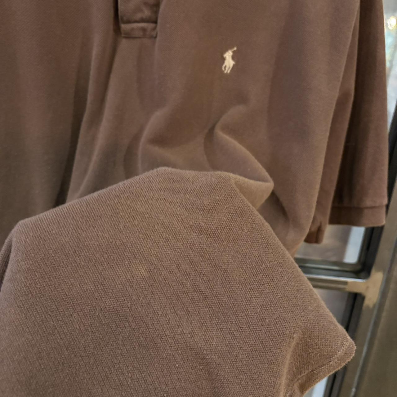 BR1912SB-F - Vintage Retro Ralph Lauren Plain Brown Polo Shirt Short Sleeve collared button up top  #Y2K #preppy #chiefkeef #oldmoney #ralphlauren
