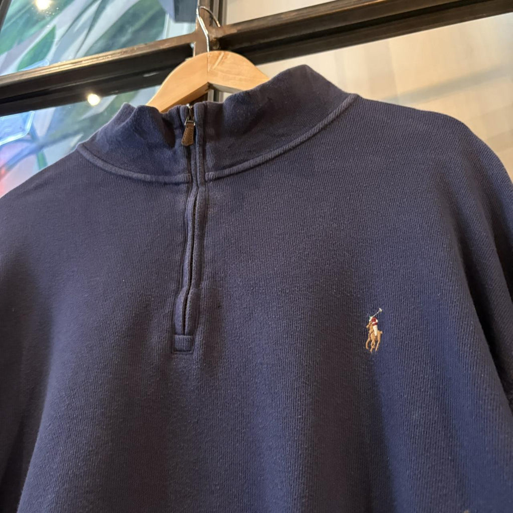 Vintage Ralph Lauren 1/4 Zip Fleece Mens XXL Navy Quarter Zip Up Preppy Pony Logo Sweatshirt Jumper Top Y2K 90s