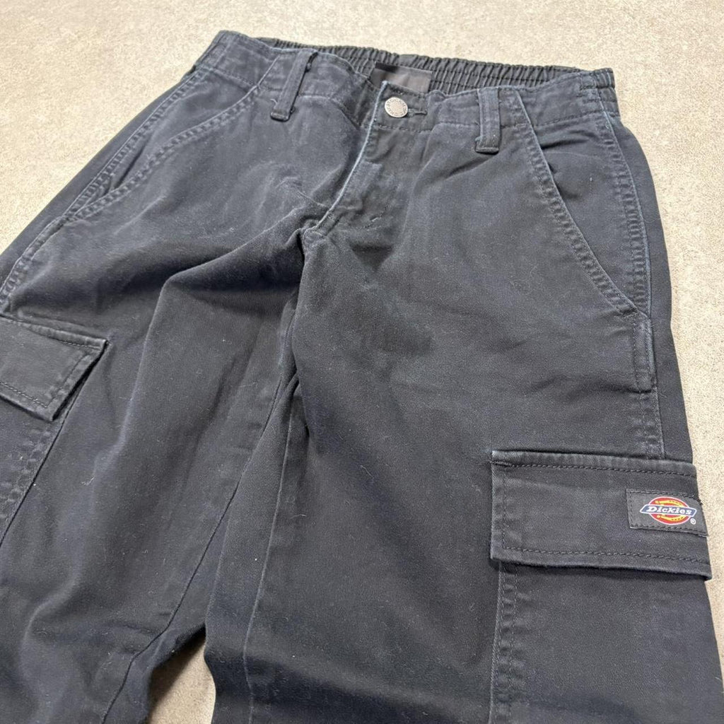 BR1011BO-U - Vintage retro essential Black Dickies Cargo Trousers pants casual workwear with elasticated waistband #skater #utility #workwear #straightleg #dickies