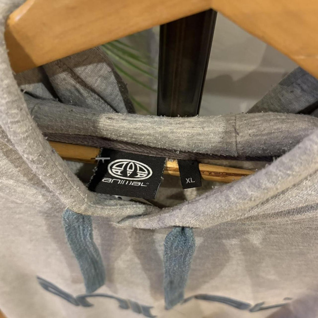 MES1812M-P - Vintage Retro Essential Grey Animal Sweatshirt Hoodie with embroidered spell out centre logo #90s #sportswear #essential #animal #y2k