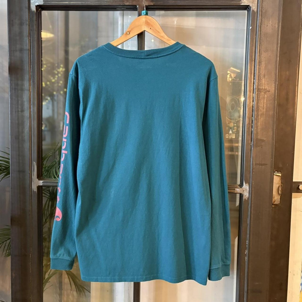 TEE522P - Vintage Retro Essential Teal Carhartt Longsleeve Graphic Print Top Tee T-shirt #skater #workwear  #carhartt #y2k #longsleeve