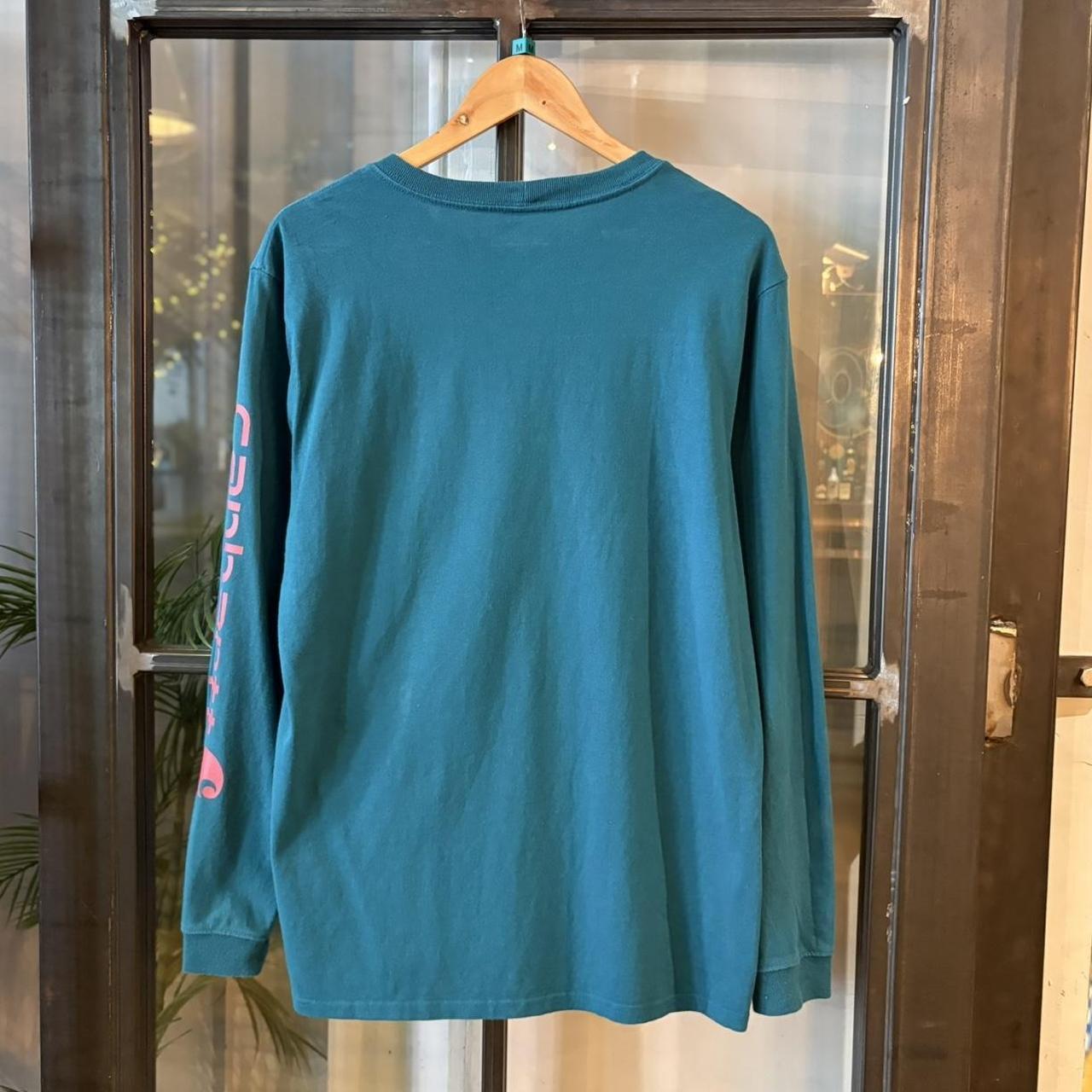 TEE522P - Vintage Retro Essential Teal Carhartt Longsleeve Graphic Print Top Tee T-shirt #skater #workwear  #carhartt #y2k #longsleeve