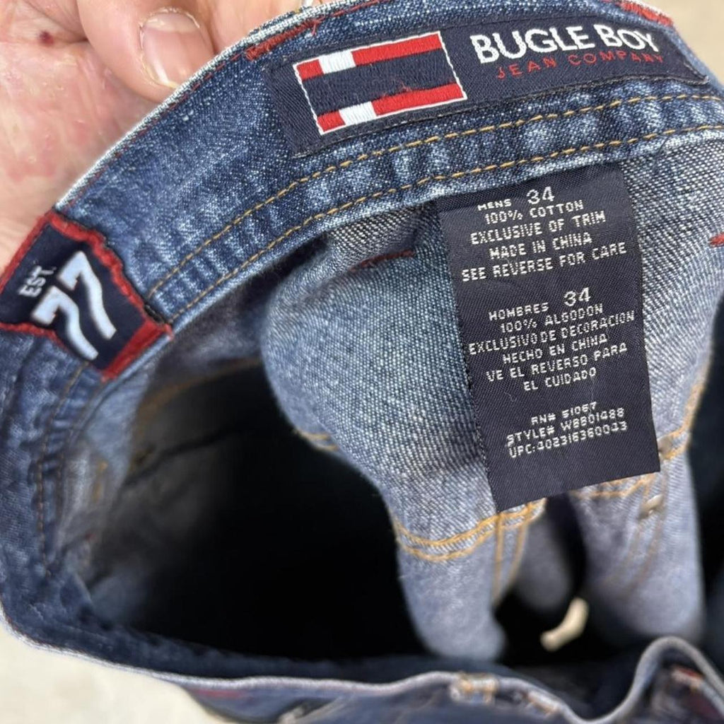 Vintage Dark Blue Wash Bugle Boy Jorts Mens 34” Baggy Wide Leg Skate Surf Denim Jean Shorts Hip Hop Streetwear Y2K