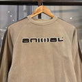 MES1812H-P - Vintage Retro Essential Brown Animal Crewneck Jumper Sweatshirt with embroidered spell out centre logo #90s #surfer #skater #y2k #animal