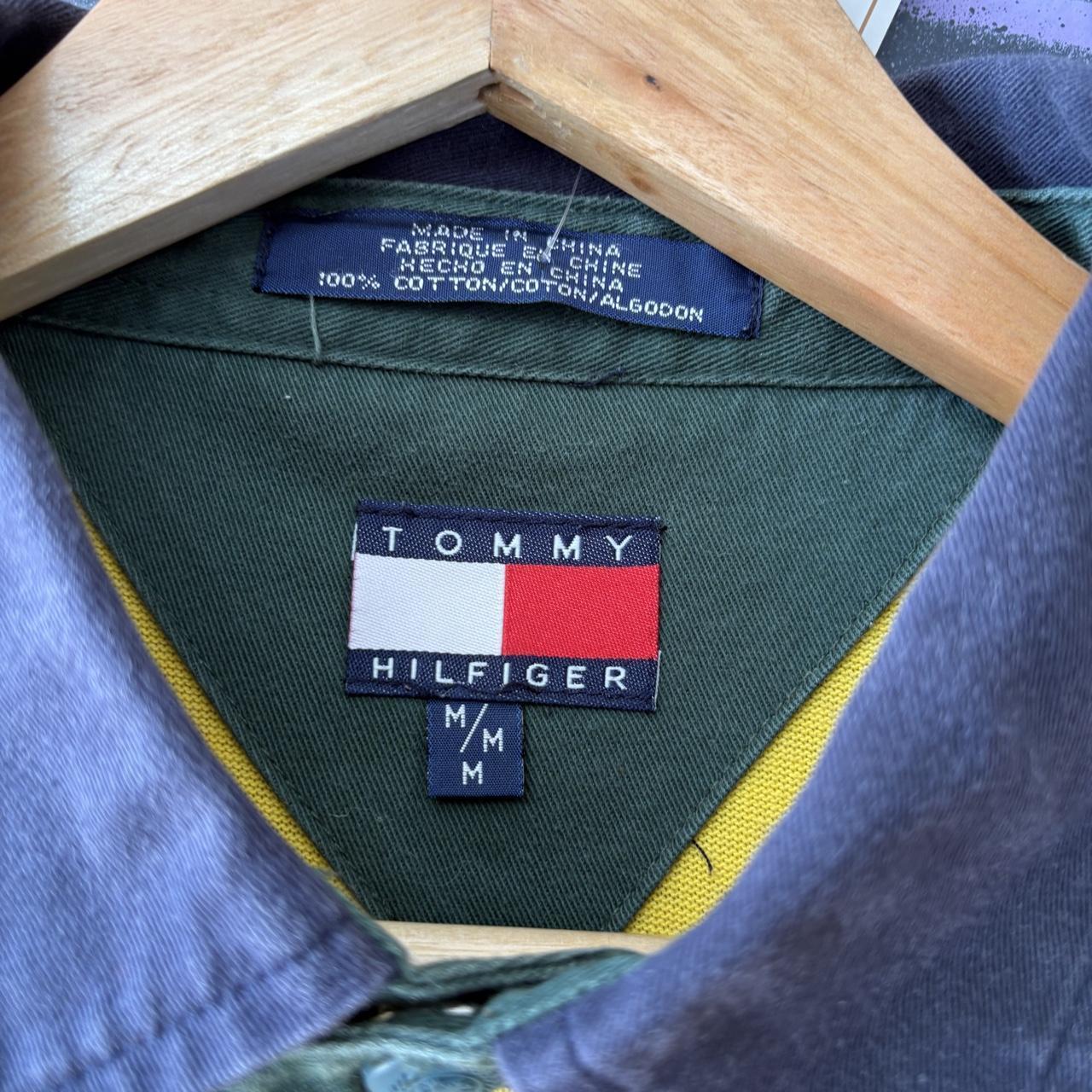 Vintage Tommy Hilfiger Rugby Jersey Red Yellow Striped Preppy Pony Logo Collared Button Up Top Y2K 90s