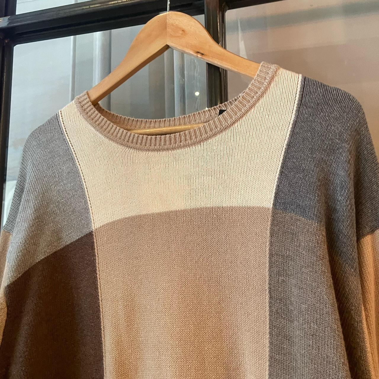 0225H42BR - Vintage Retro Essential Beige patterned argyle golf grandpa cosby sweatshirt crewneck knit Jumper #coogistyle #knitjumper #90s #grandad #knitted