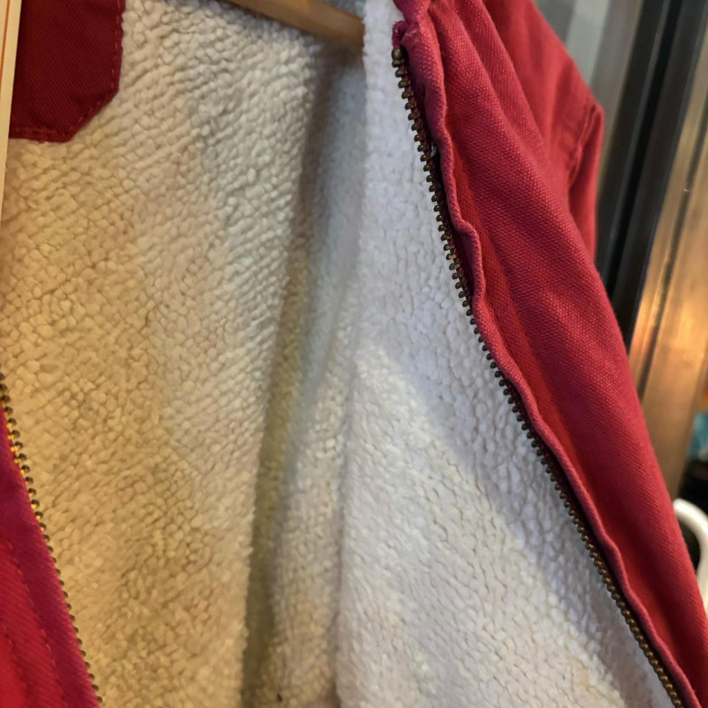 0125B38P - Vintage Retro Essential Red Active Style Jacket Full Zip Hooded Workwear Canvas Sherpa lined Jacket #workwear #utility #activejacket