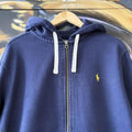 Vintage Ralph Lauren Hoodie Mens XL Navy Full Zip Up Preppy Pony Logo Jumper Thermal Hood Y2K 90s