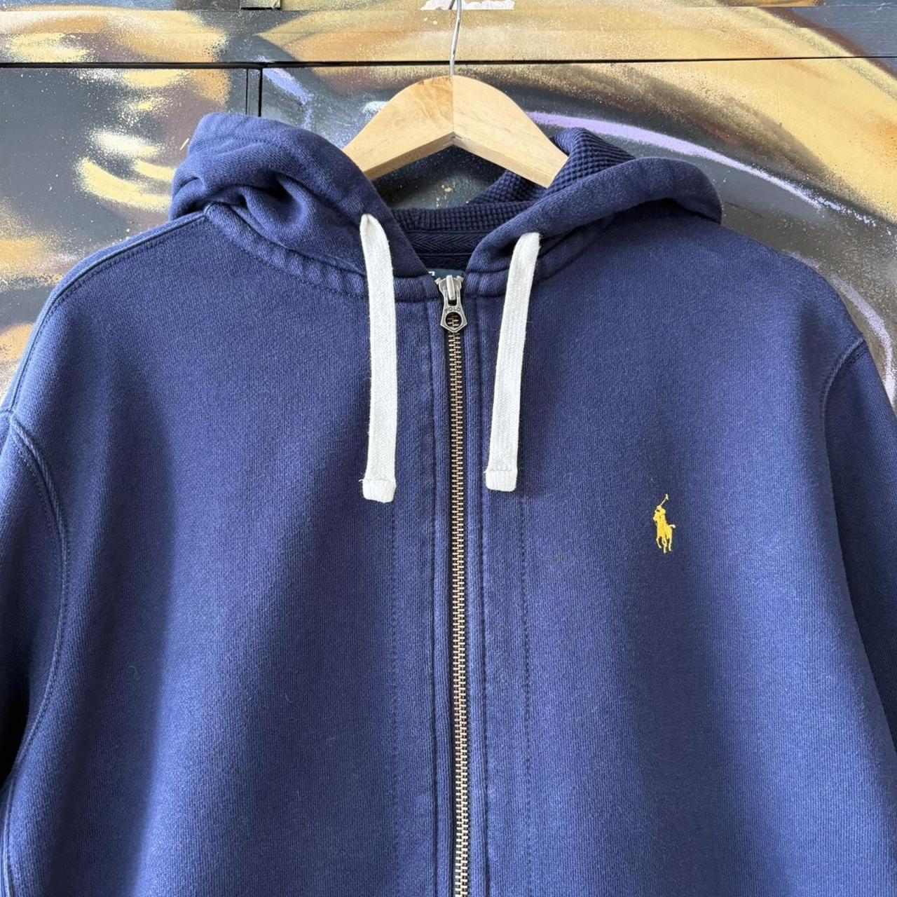 Vintage Ralph Lauren Hoodie Mens XL Navy Full Zip Up Preppy Pony Logo Jumper Thermal Hood Y2K 90s