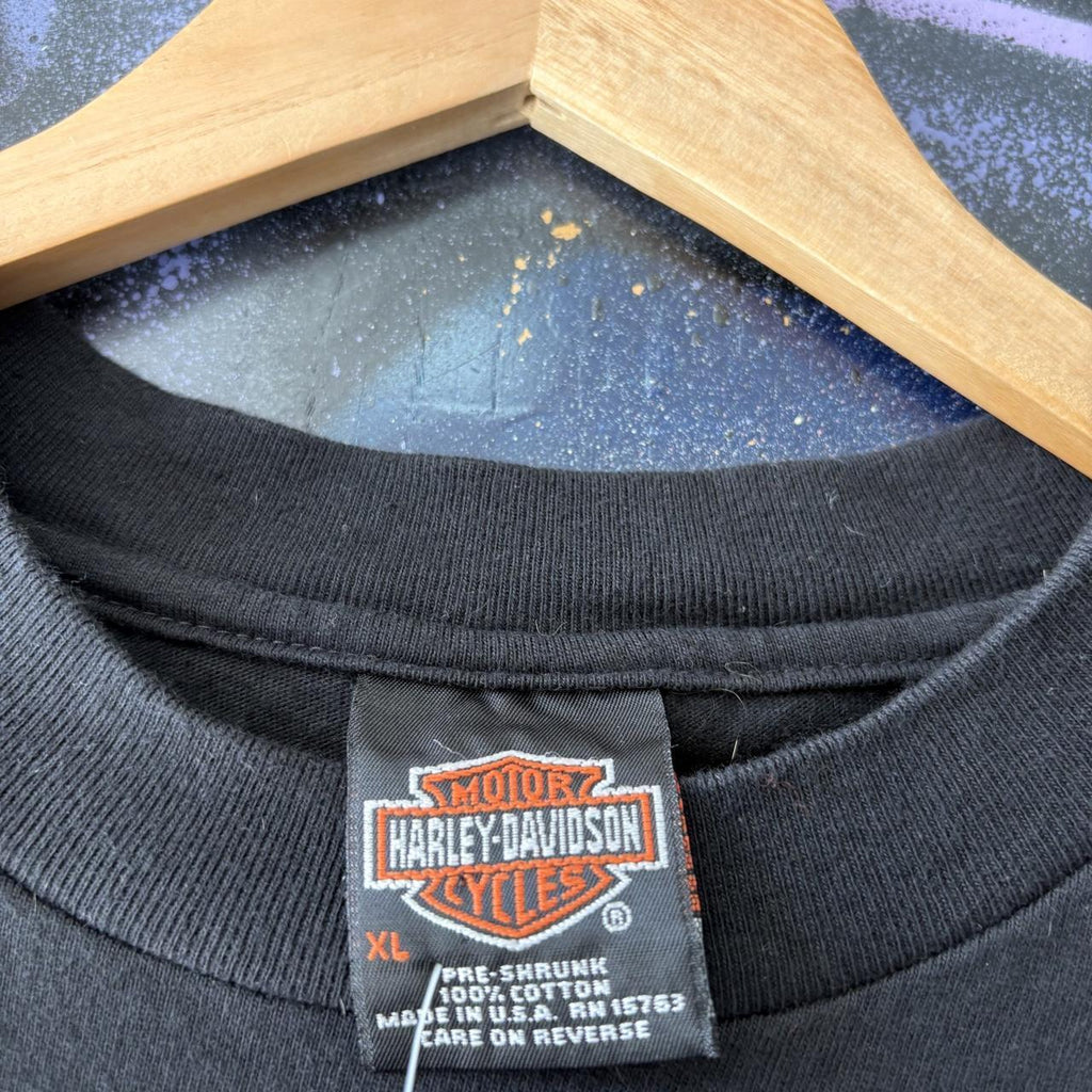 Vintage Harley Davidson T Shirt Mens XL Black Red Oak Iowa Biker Grunge Graphic Print Top Tee T-shirt 90s Y2K 00s