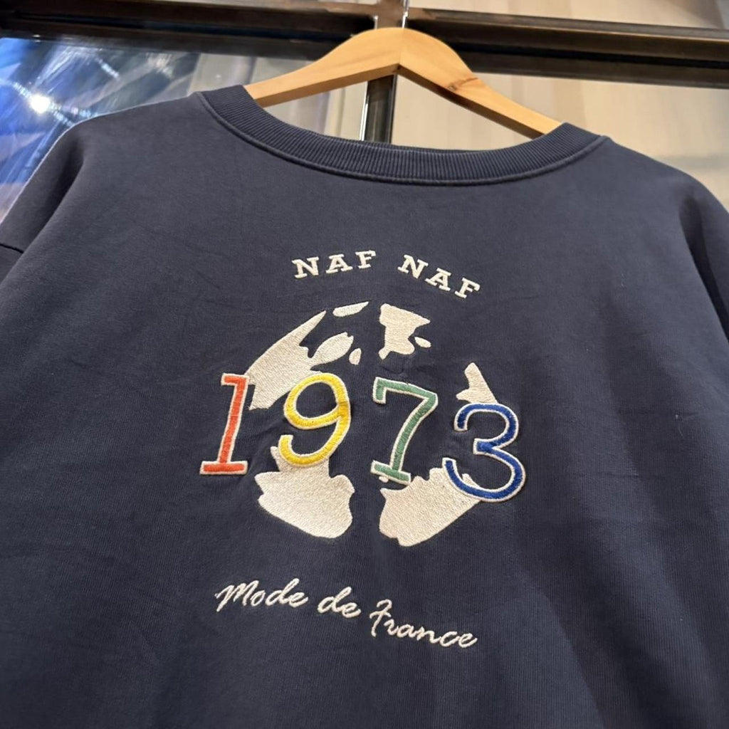 MA0406GC-P - Vintage Retro Essential Navy Naf Naf Mode De France Crewneck Jumper Sweatshirt with embroidered logo #90s #sportswear #essential #y2k #nafnaf