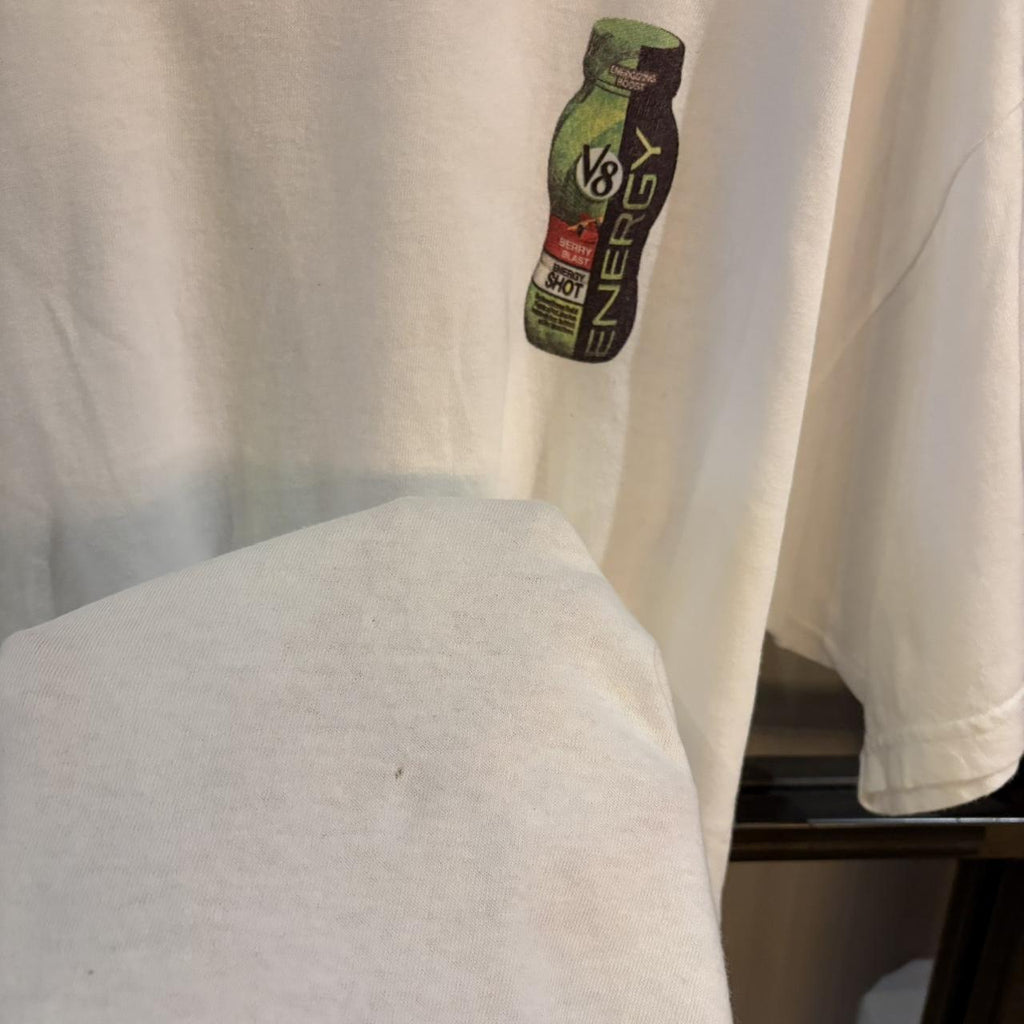 TEE620F - Vintage Retro Essential White V8 Energy Shot Graphic Print Top Tee T-shirt #90s #graphic #kyle #energydrink #v8energy