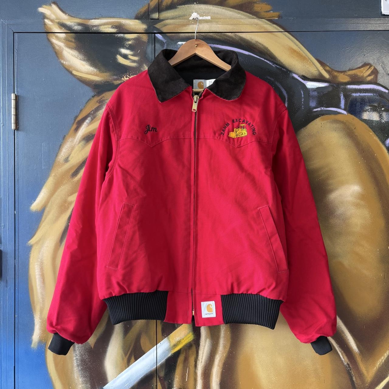 Vintage Carhartt Jacket Mens XL Red Santa Fe Full Zip Corduroy Collar Canvas Heavyweight Carhartt Style Coat 90s Y2K