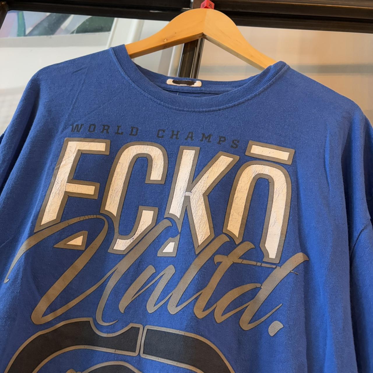 BR2409L-P - Vintage Retro Essential Blue Ecko Unltd. Spell out and Rhino Logo Graphic Print Top Tee T-shirt #90s #graphic #top #essential #ecko