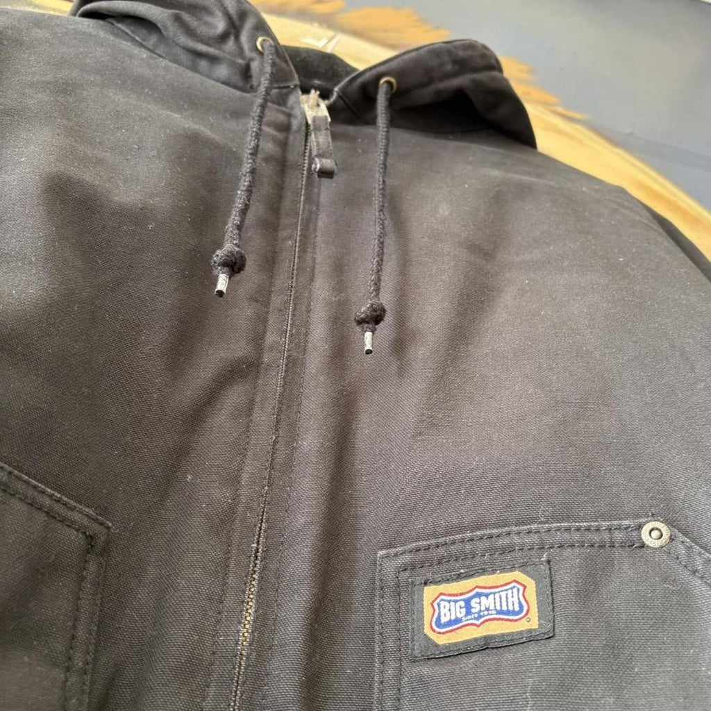 Vintage Workwear Active Jacket Mens Large Black Hooded Canvas Heavyweight Carhartt Style Coat 90s Y2K