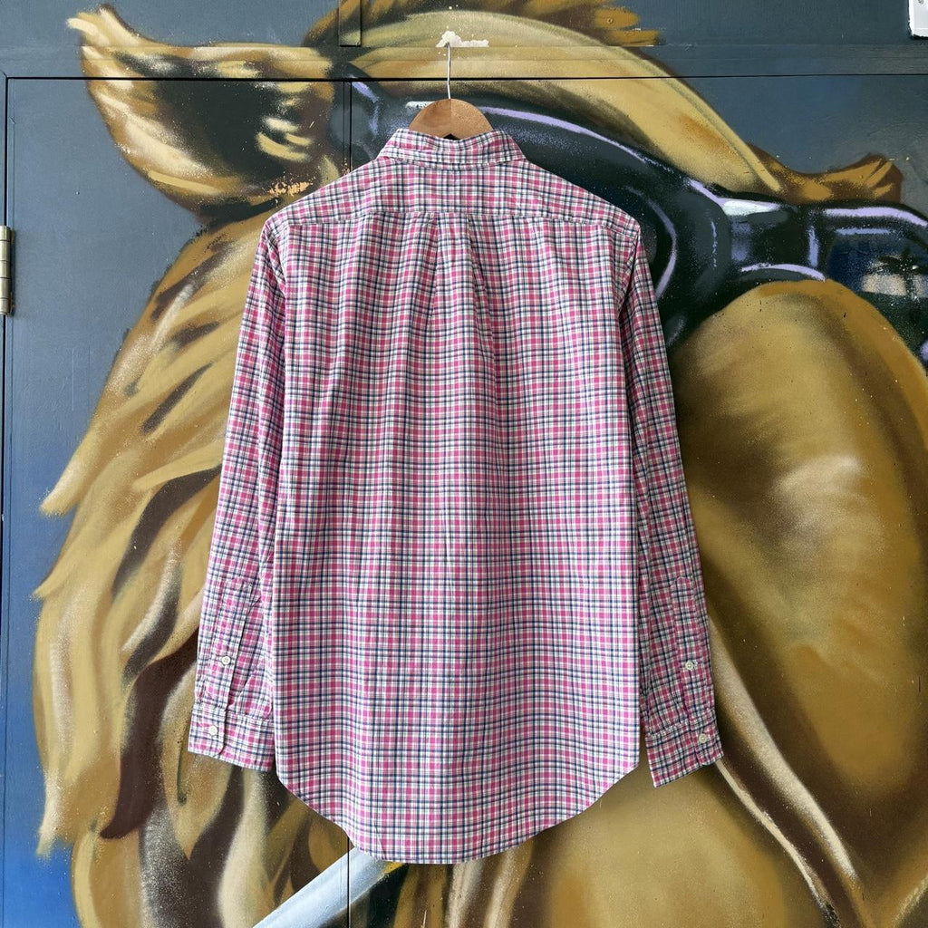 Vintage Ralph Lauren Polo Shirt Pink Check Preppy Pony Logo Collared Button Up Top Y2K 90s