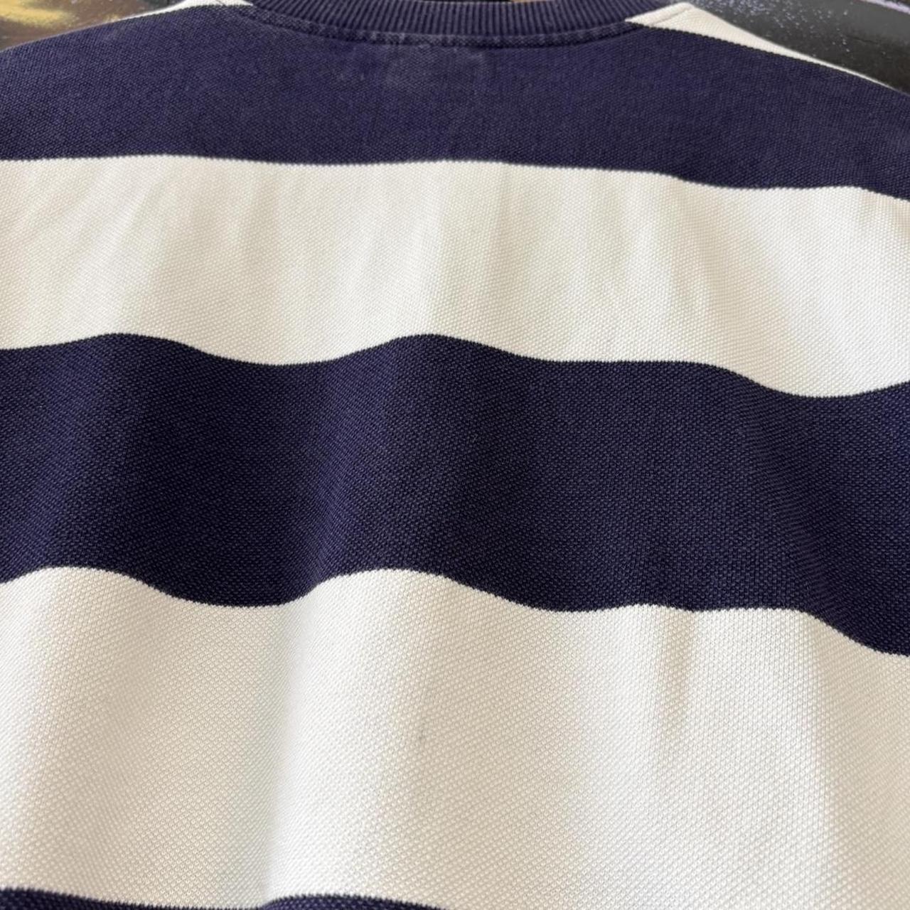 Vintage Lacoste Chemise Sweatshirt Mens Large Striped Crewneck Navy White Logo 90s Y2K