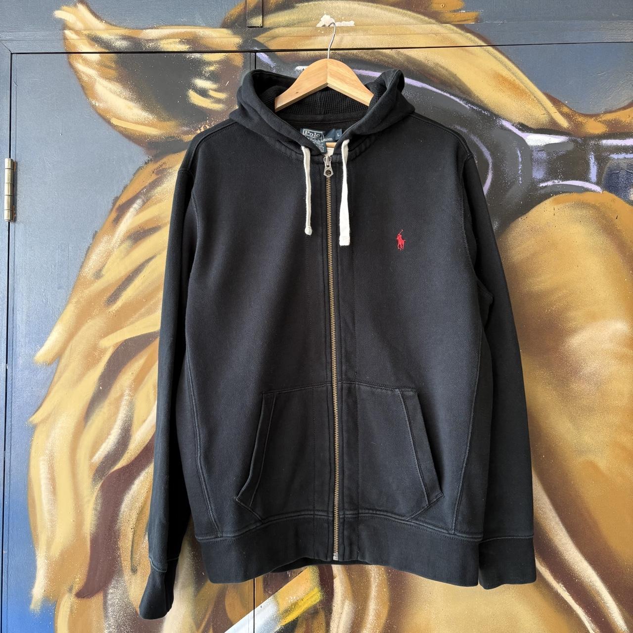 Vintage Polo Ralph Lauren Hoodie Mens Large Black Full Zip Sweatshirt  Jumper Preppy Old Money Top 90s Y2K 00s