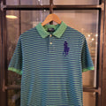 POL076 - Vintage Ralph Lauren Green blue Stripe Polo Shirt Short Sleeve collared button up top #Y2K #preppy #chiefkeef #bigpony