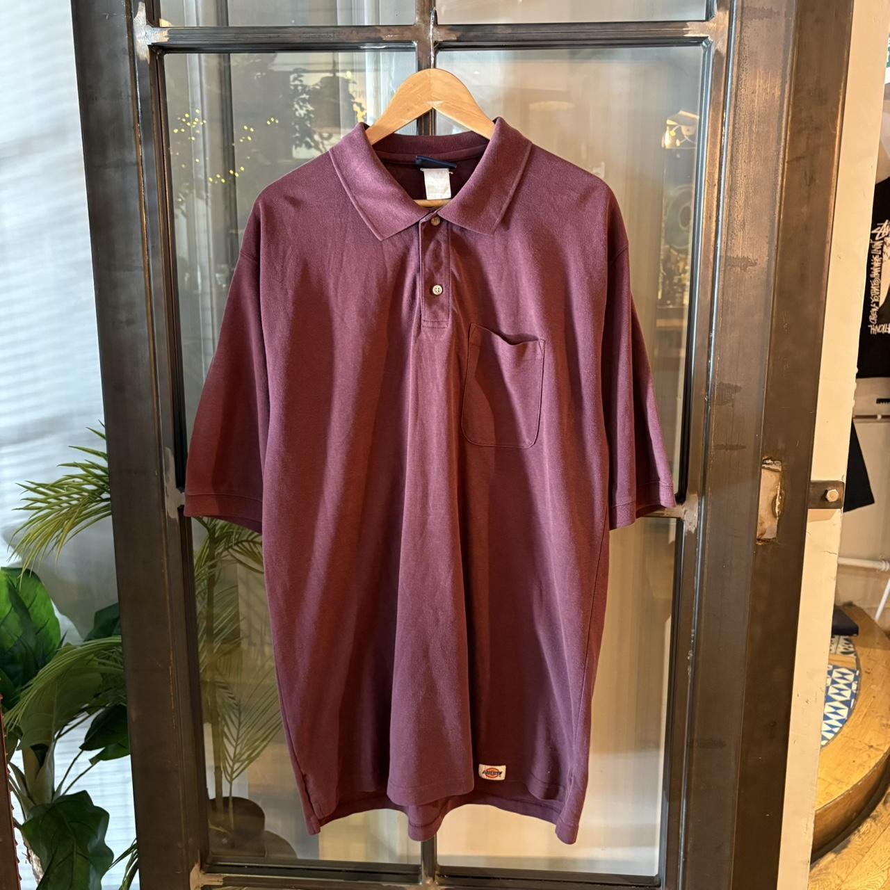 Vintage Retro Ralph Dickies Burgundy Polo Shirt Short Sleeve collared button up top with pocket  #Y2K #streetwear #dickies #skater #poloshirt