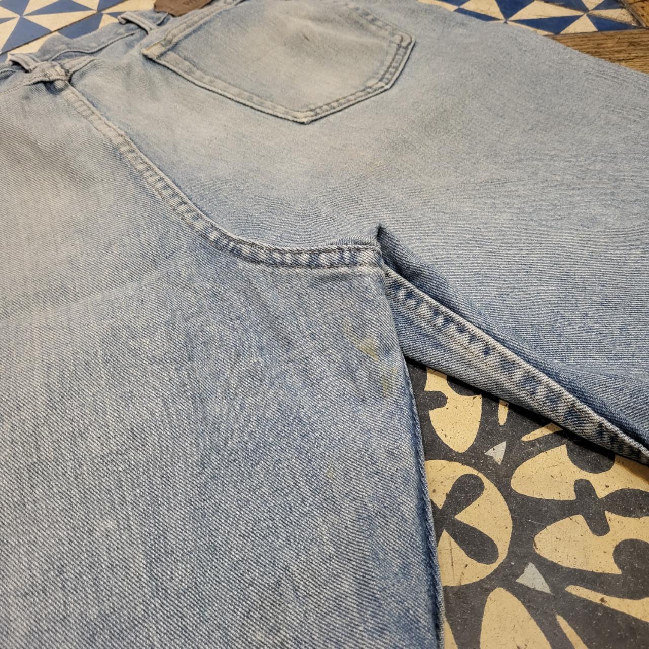 JRT307 - Vintage Retro Wrangler Blue Denim Shorts Jorts with detailed embroidered Logo graphic carpenter workwear #hiphop #skater wrangler #jorts