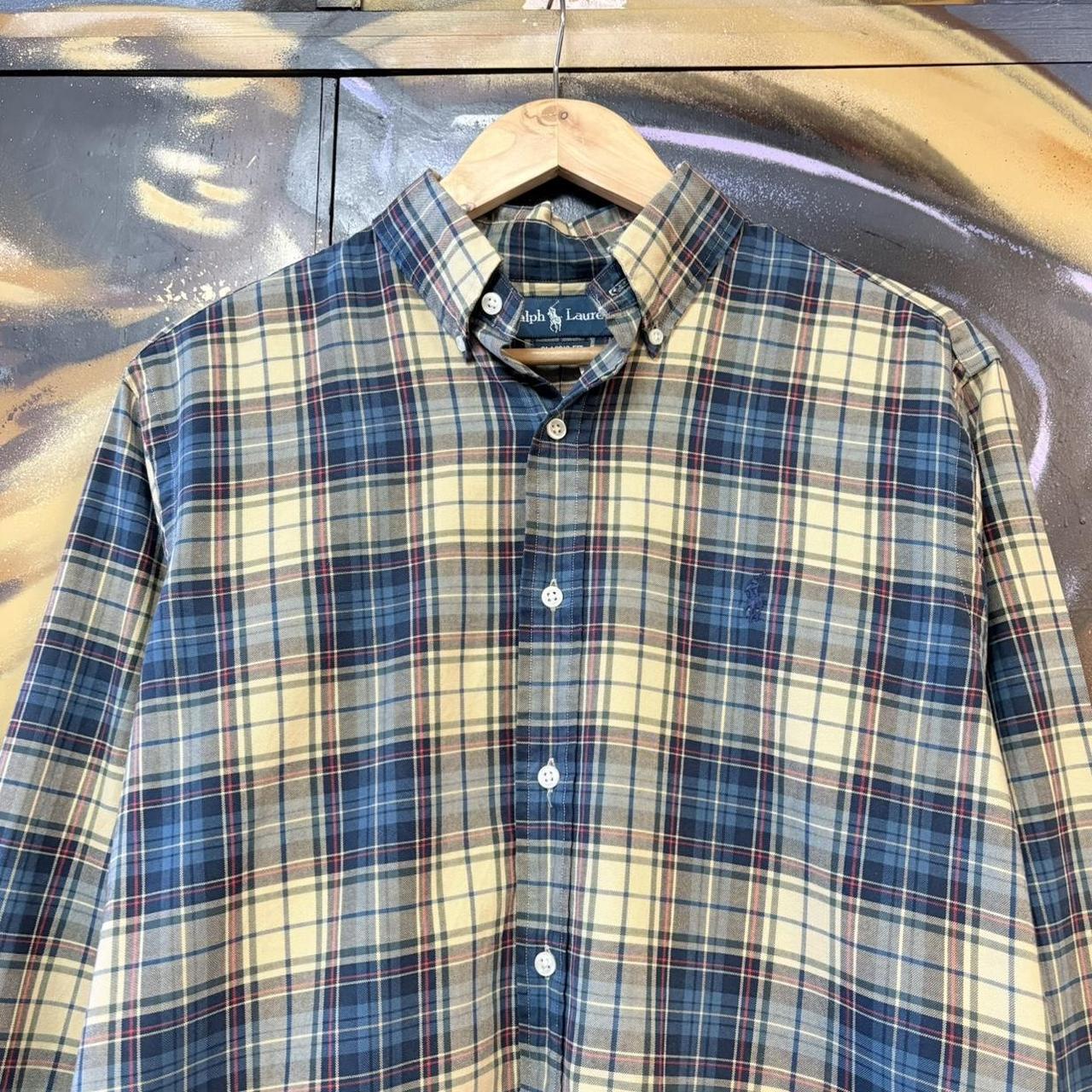 BR1912ALZ-P - Vintage Ralph Lauren Beige and Blue Check Longsleeve collared button up polo shirt top #Y2K #preppy #chiefkeef #smartcasual #oldmoney