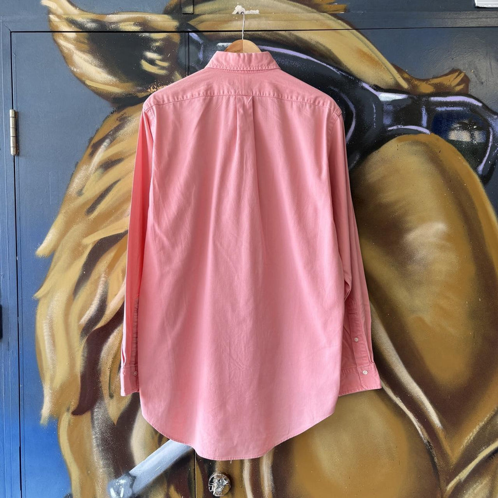 Vintage Ralph Lauren Polo Shirt Mens Medium Pink Plain Preppy Pony Logo Collared Button Up Top Y2K 90s